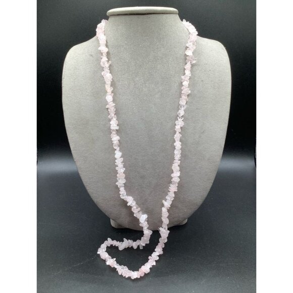Pink Quartz Semi Precious Gemstones Chips Necklace Continuous Loop No Clasp - Picture 3 of 5